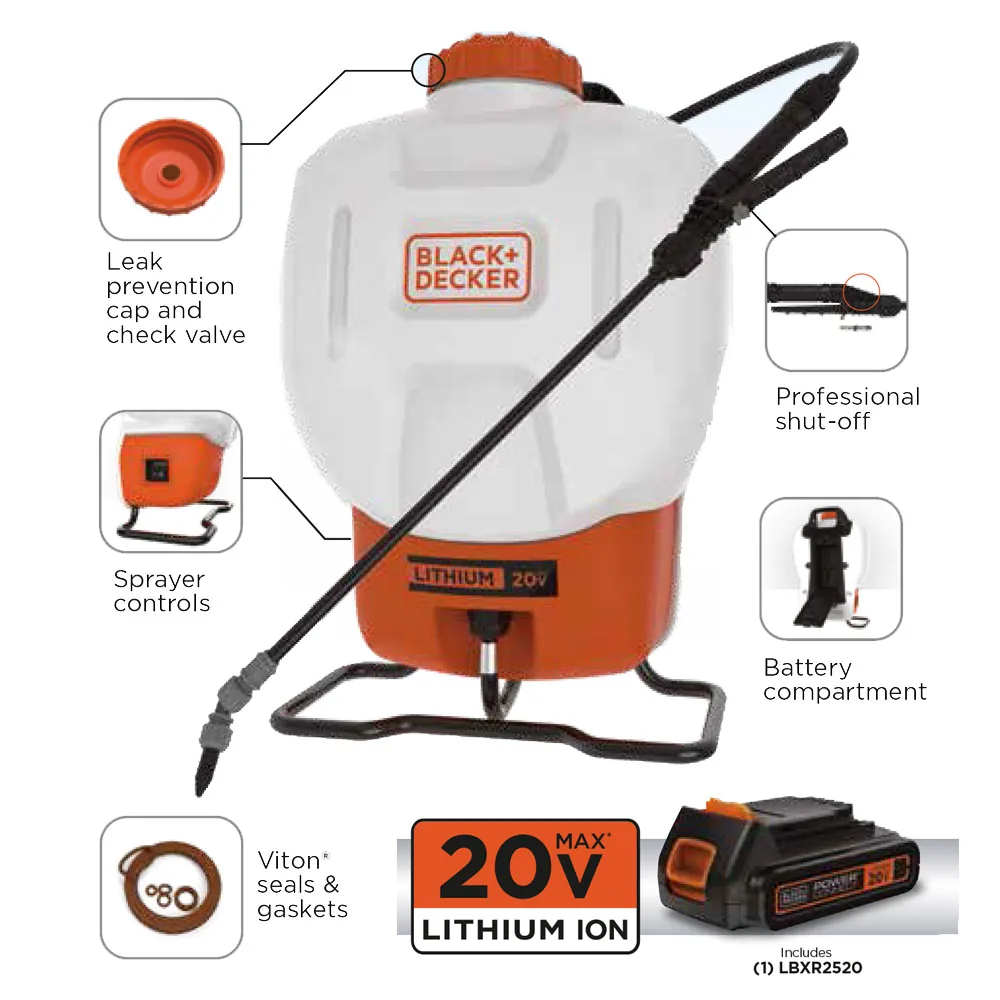 BLACK+DECKER Battery-Powered 4-Gallon Backpack Sprayer, photo 2
