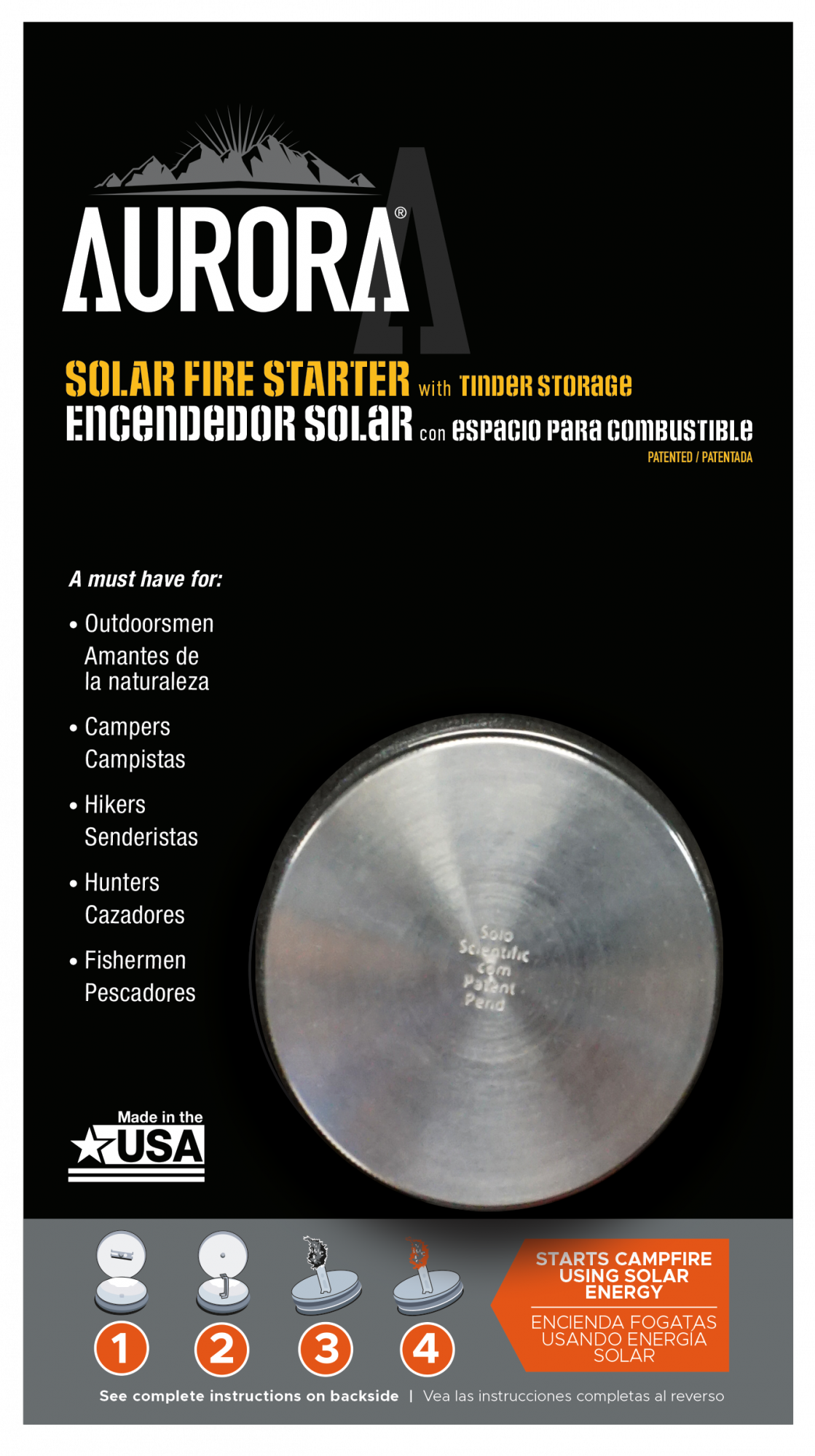 AURORA Solar Fire Starter with Tinder Storage