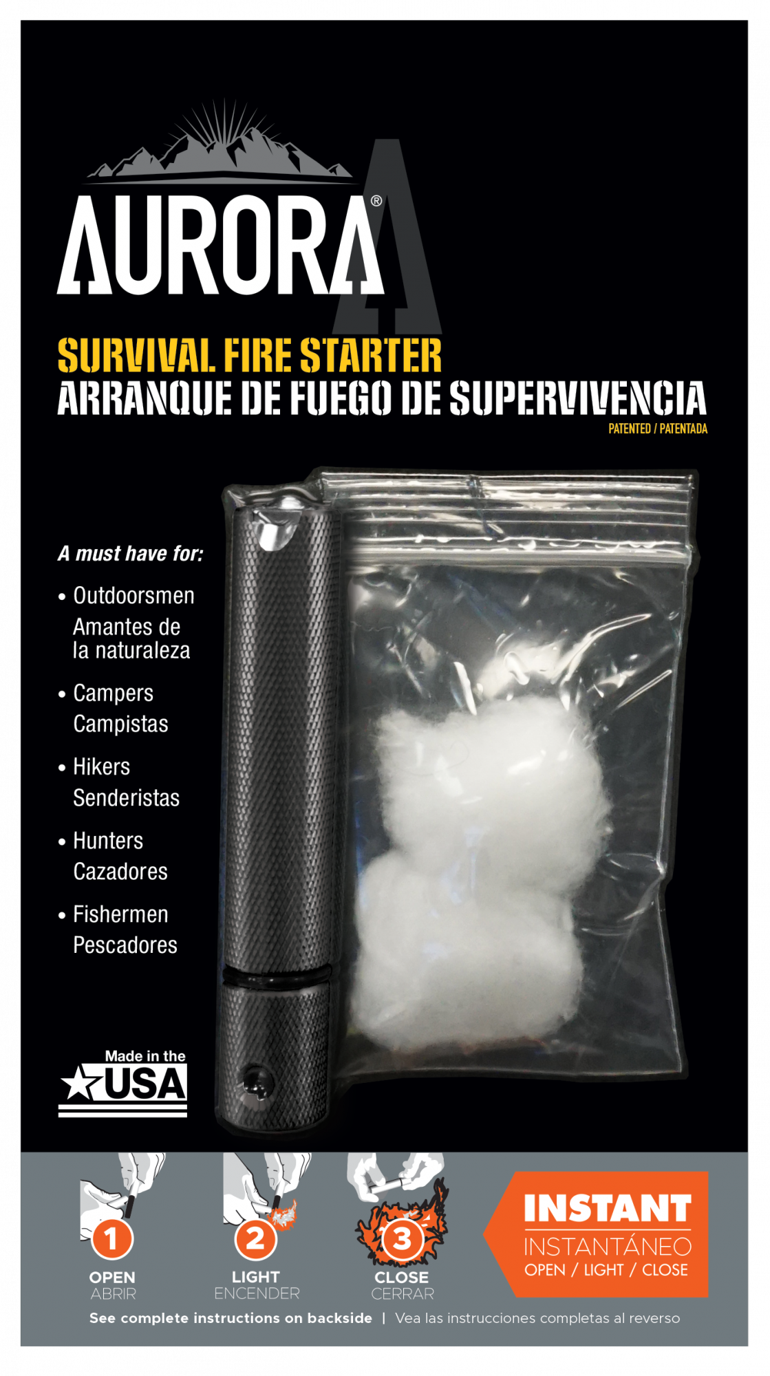 Aurora Survival Fire Starter, Black, Model# 190736