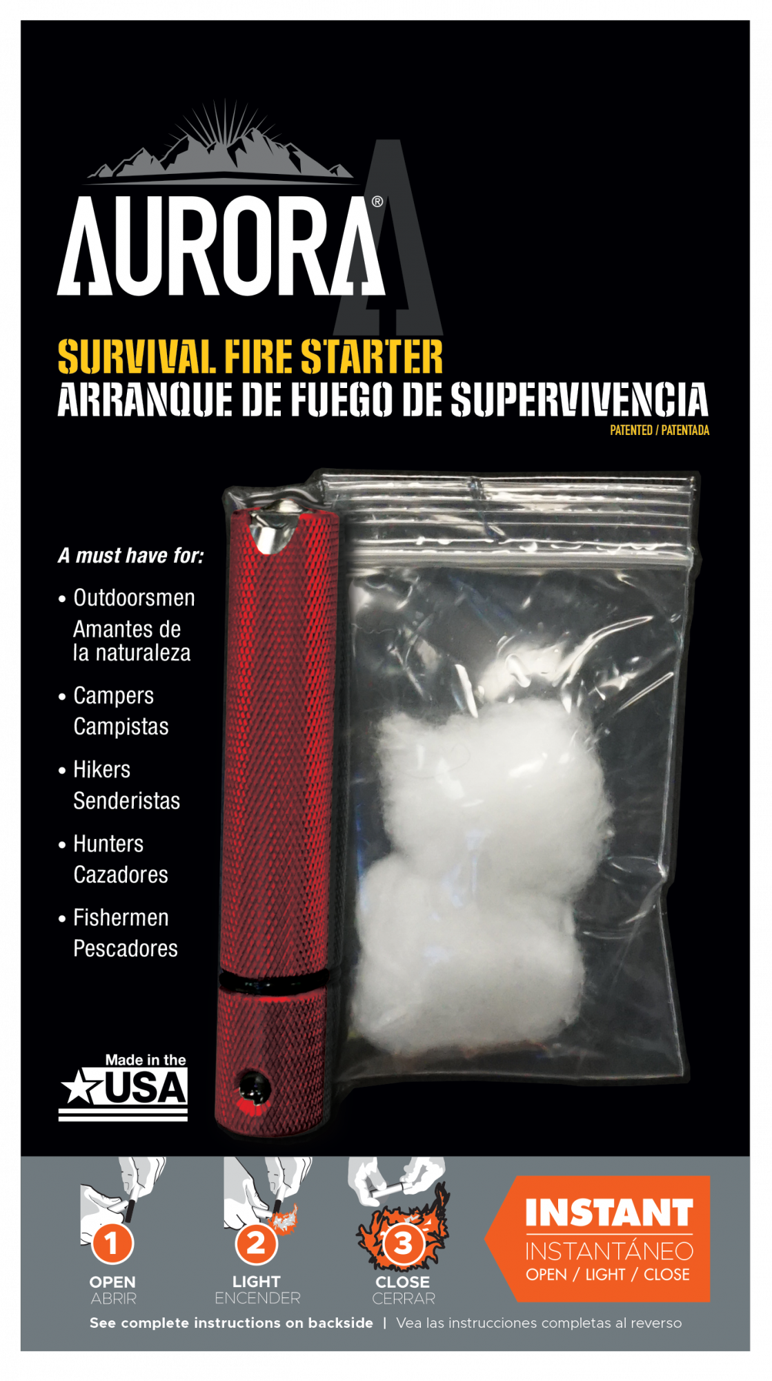 Aurora Survival Fire Starter, Red, Model# 190737